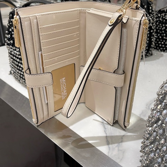 Michael Kors Jet Set Travel Large Double-Zip Wristlet-Wallet-PhoneHolder Pale Gd - Picture 8 of 16